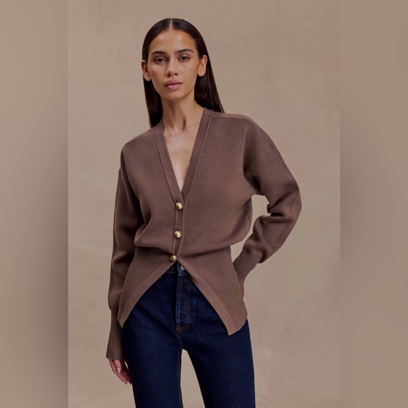 Meshki Sweaters - NWT Meshki Amanda Statement Button Knit Cardigan - Cacao Brown Small